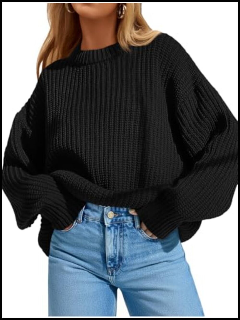 Oversized Knit Sweater for Women Long Sleeve Crewneck Cozy Pullover